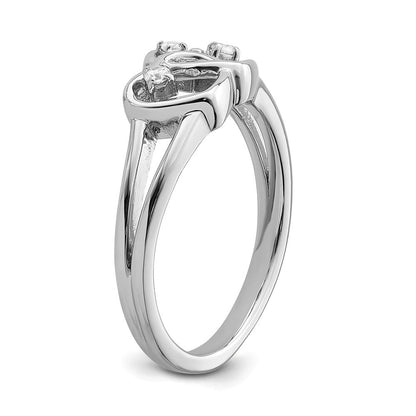14K Weißgold Polierter Doppelherz Diamant-Ring