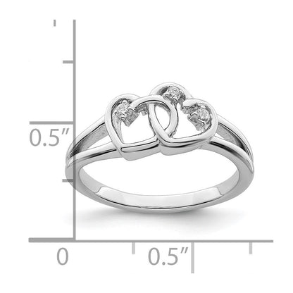 14K Weißgold Polierter Doppelherz Diamant-Ring
