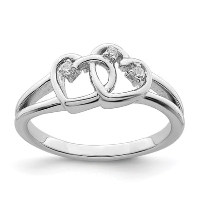 14K Weißgold Polierter Doppelherz Diamant-Ring