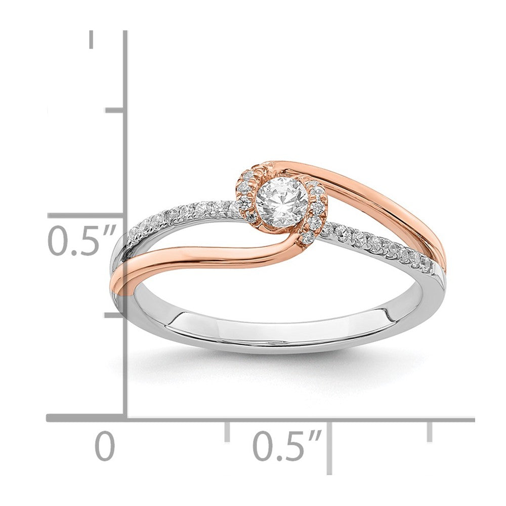 14K Zweifarbiges Weiß- und Roségold Poliert Fancy ByPass Ring mit echten Diamanten