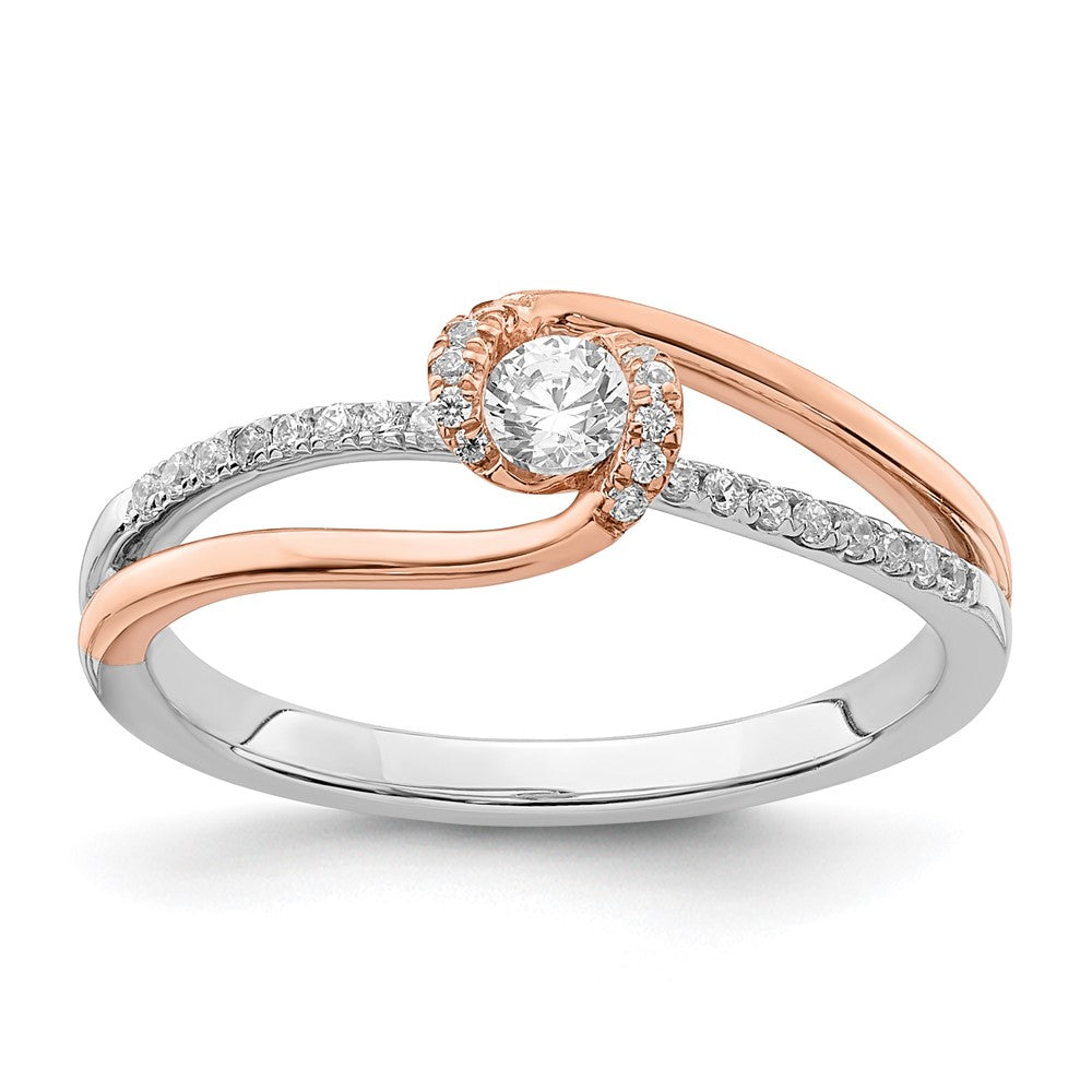 14K Zweifarbiges Weiß- und Roségold Poliert Fancy ByPass Ring mit echten Diamanten