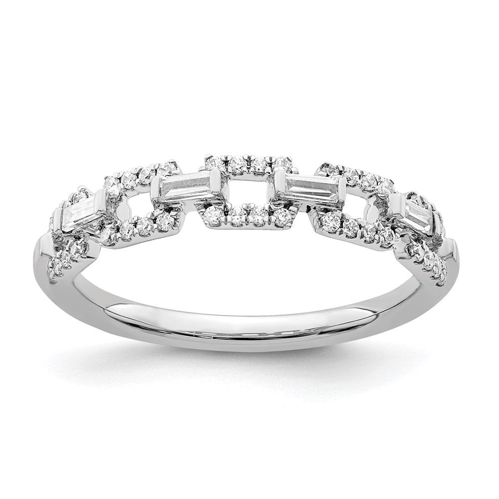 14K Weißgold Ring mit polierten Quadraten und echten Diamanten