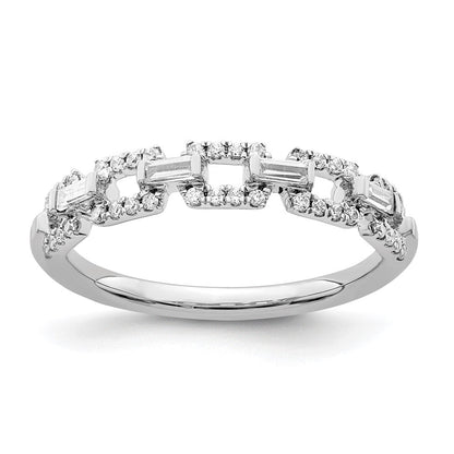 14K Weißgold Ring mit polierten Quadraten und echten Diamanten