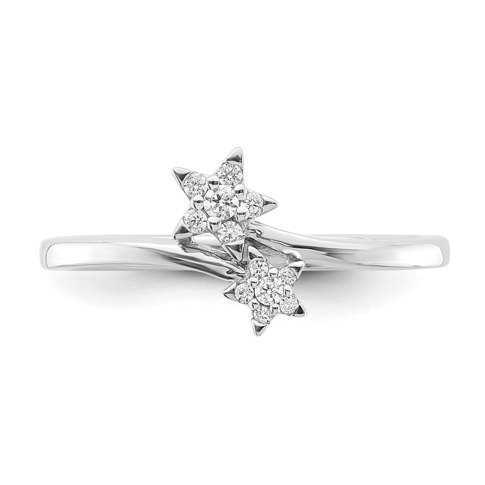 14K Weißgold Ring mit echten Diamanten, Stern-Überkreuz-Design