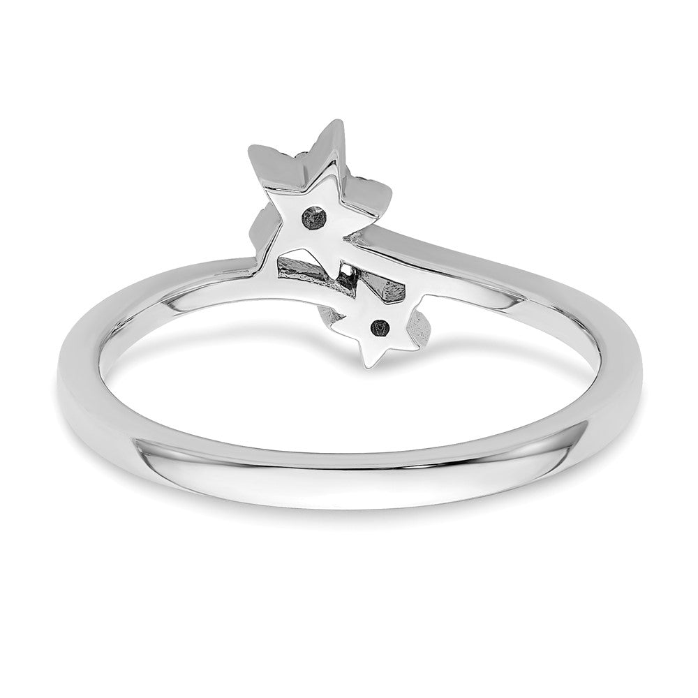 14K Weißgold Ring mit echten Diamanten, Stern-Überkreuz-Design