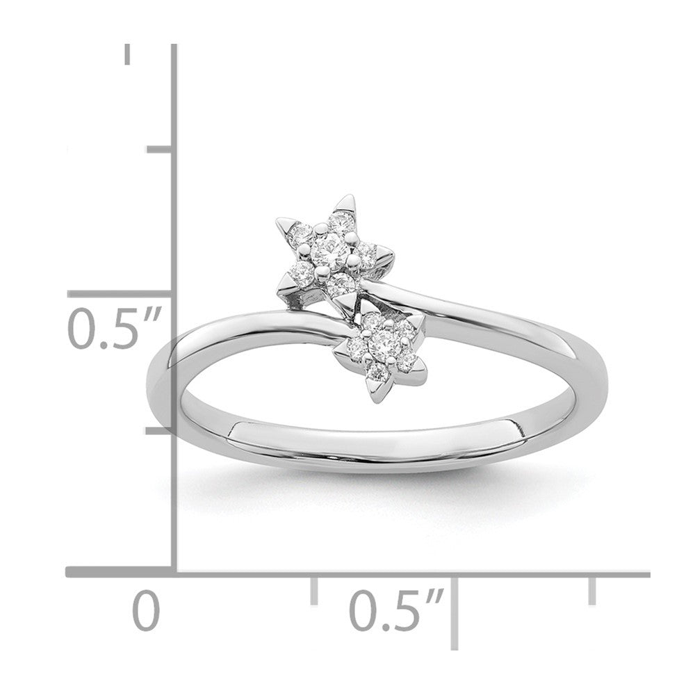 14K Weißgold Ring mit echten Diamanten, Stern-Überkreuz-Design