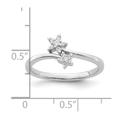 14K Weißgold Ring mit echten Diamanten, Stern-Überkreuz-Design