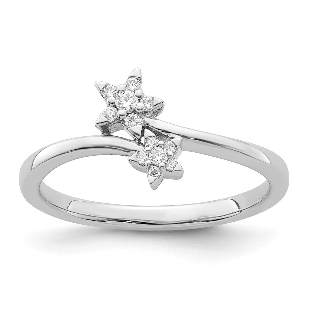 14K Weißgold Ring mit echten Diamanten, Stern-Überkreuz-Design