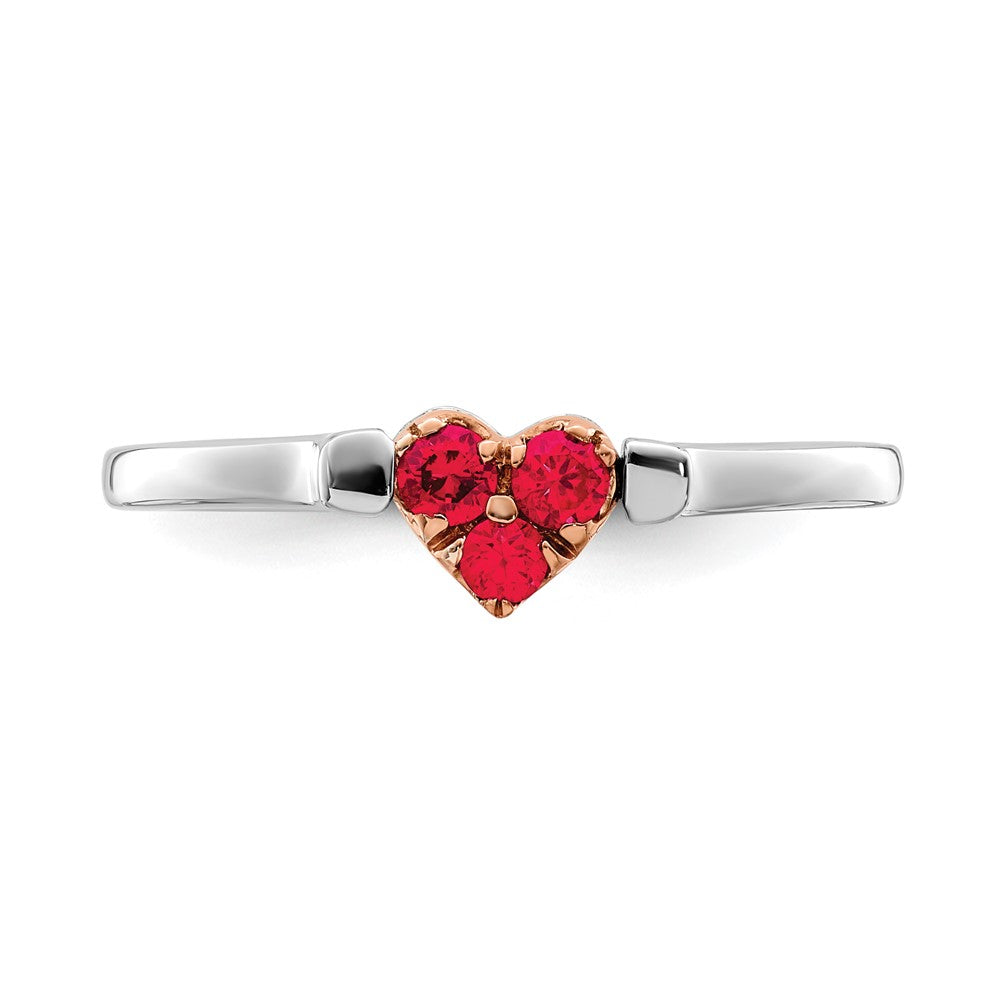 14K Bicolor Weiß- und Roségold polierter Flip-Ring mit Herz, Rubin und echtem Diamant