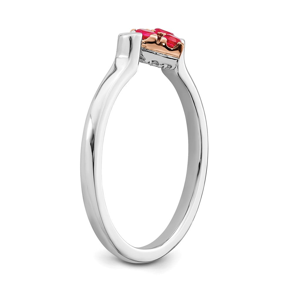 14K Bicolor Weiß- und Roségold polierter Flip-Ring mit Herz, Rubin und echtem Diamant