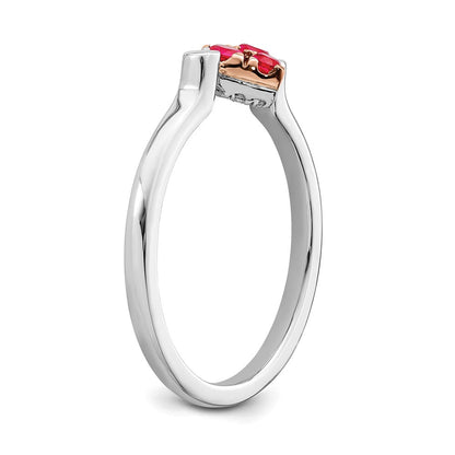 14K Bicolor Weiß- und Roségold polierter Flip-Ring mit Herz, Rubin und echtem Diamant