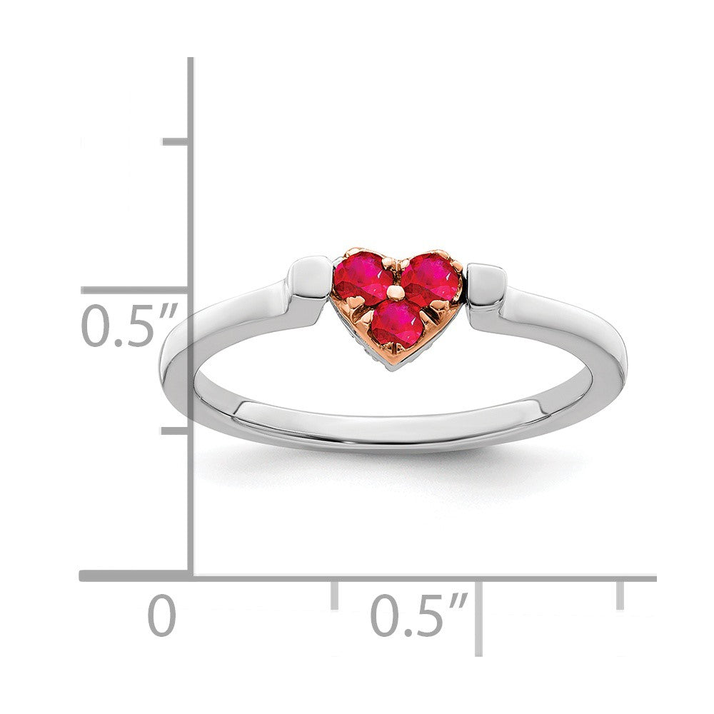 14K Bicolor Weiß- und Roségold polierter Flip-Ring mit Herz, Rubin und echtem Diamant