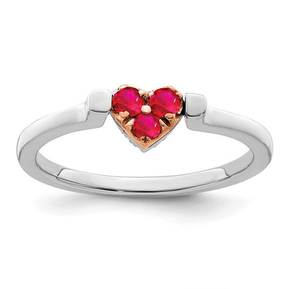 14K Bicolor Weiß- und Roségold polierter Flip-Ring mit Herz, Rubin und echtem Diamant