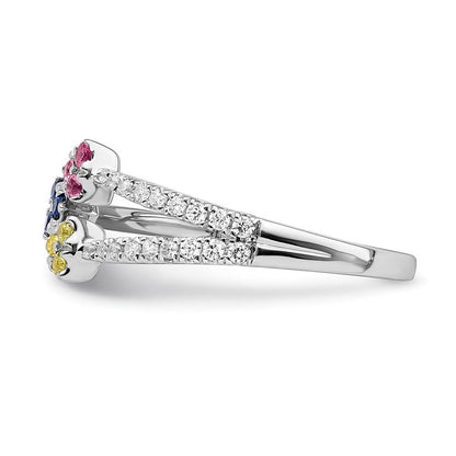 14K Weißgold Ring, poliert, mit rosa, blauen und gelben Saphiren sowie echten Diamanten