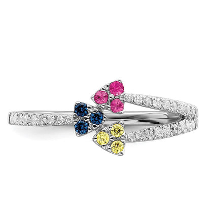 14K Weißgold Ring, poliert, mit rosa, blauen und gelben Saphiren sowie echten Diamanten