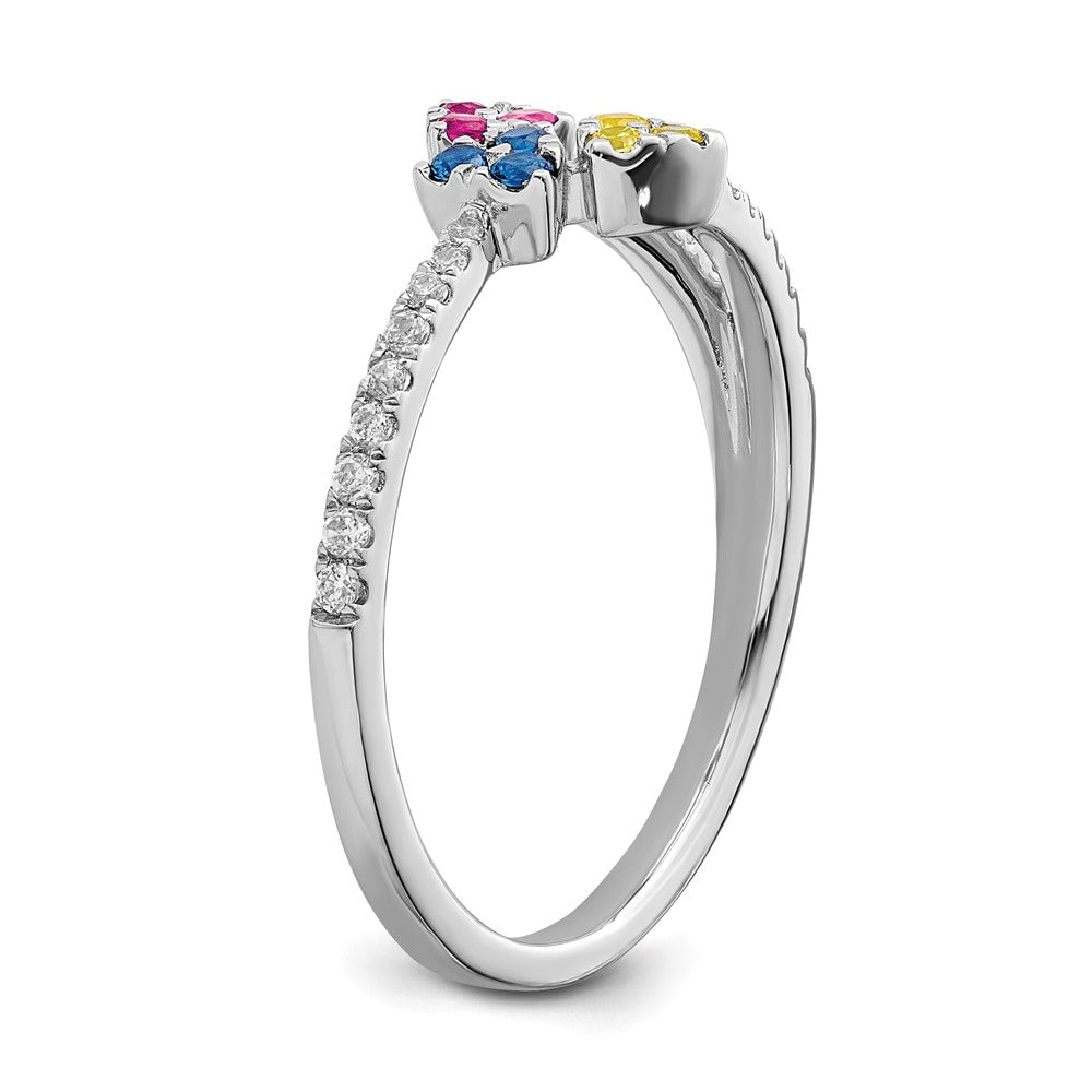 14K Weißgold Ring, poliert, mit rosa, blauen und gelben Saphiren sowie echten Diamanten