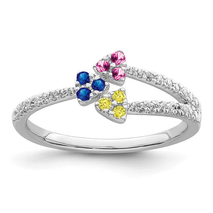 14K Weißgold Ring, poliert, mit rosa, blauen und gelben Saphiren sowie echten Diamanten