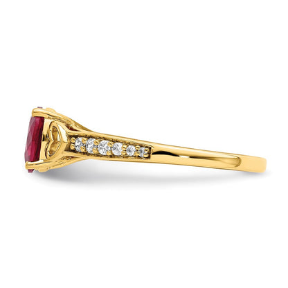 14K Gelbgold Ring mit polierten Herzen an der Seite, Rubin und echten Diamanten