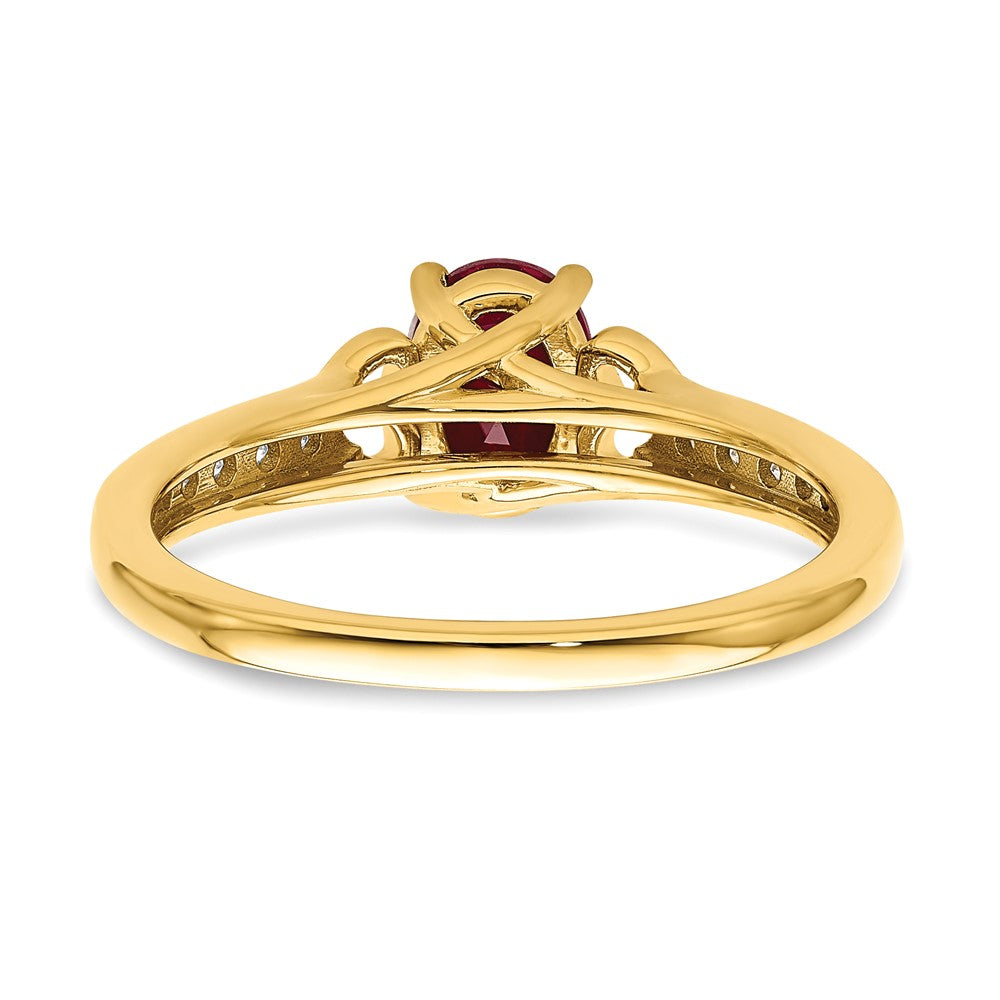 14K Gelbgold Ring mit polierten Herzen an der Seite, Rubin und echten Diamanten