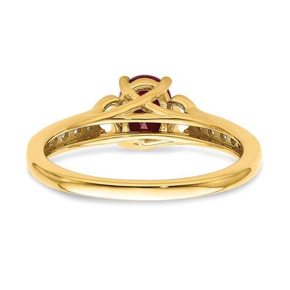 14K Gelbgold Ring mit polierten Herzen an der Seite, Rubin und echten Diamanten