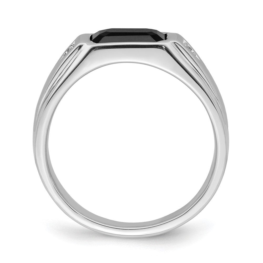 14K Weißgold polierter und satinierter Herrenring mit Onyx und echten Diamanten