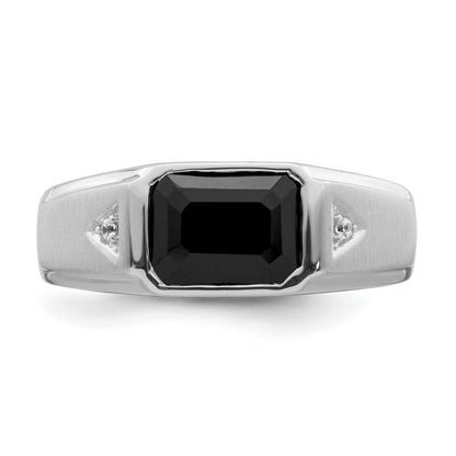14K Weißgold polierter und satinierter Herrenring mit Onyx und echten Diamanten