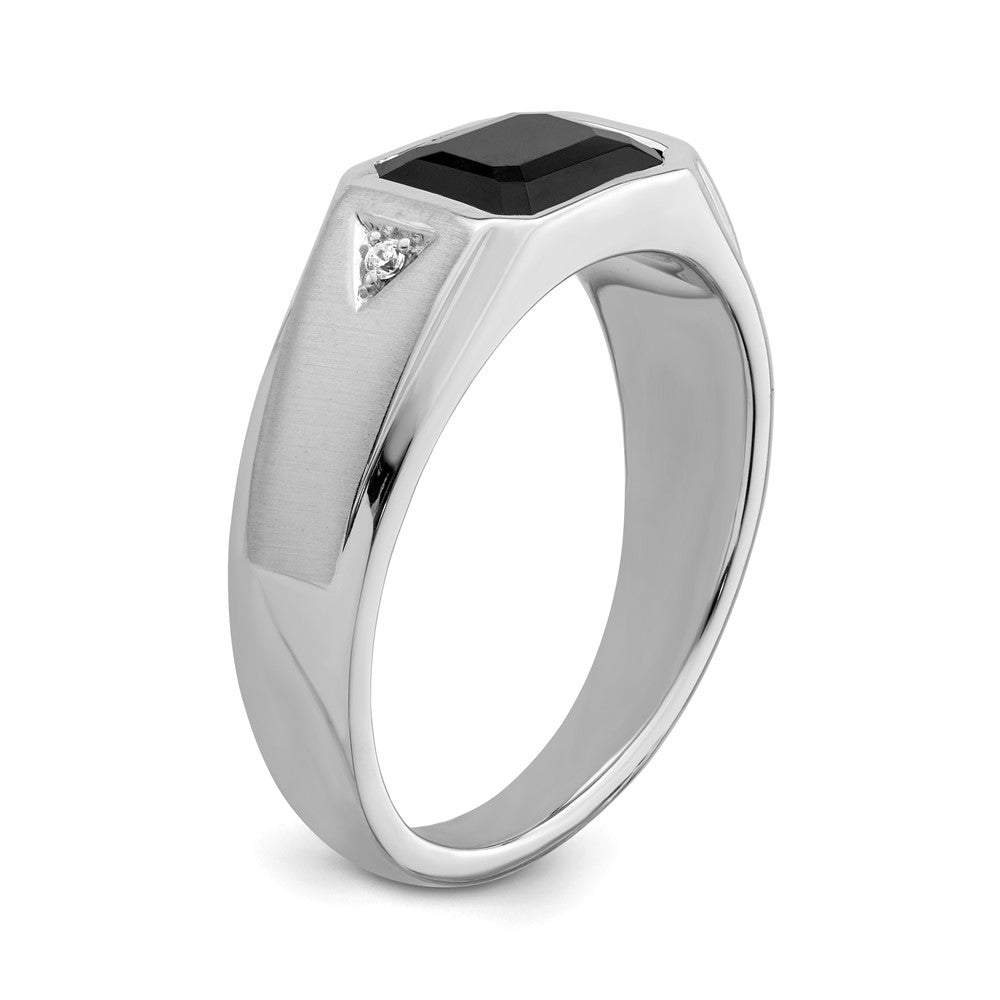 14K Weißgold polierter und satinierter Herrenring mit Onyx und echten Diamanten