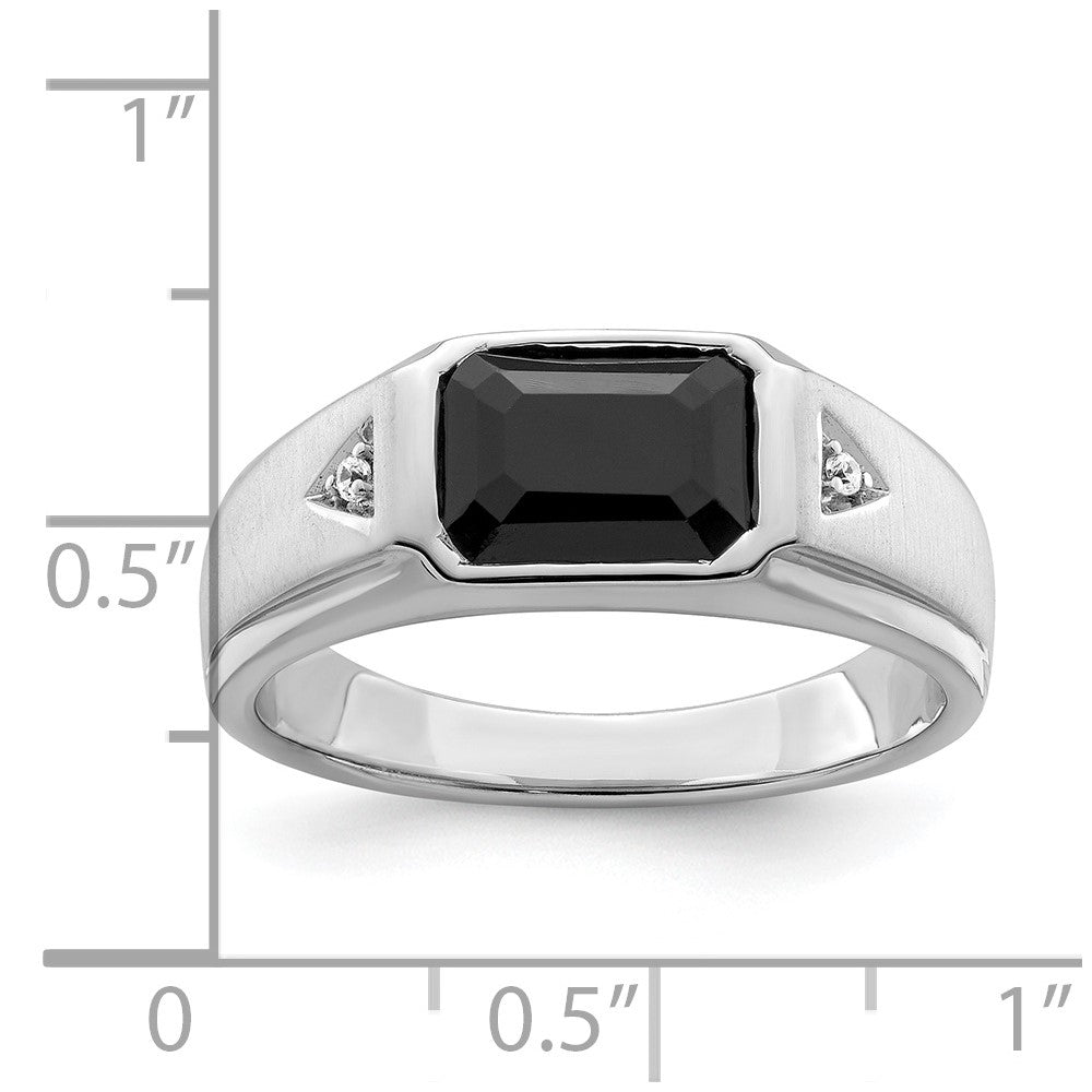 14K Weißgold polierter und satinierter Herrenring mit Onyx und echten Diamanten