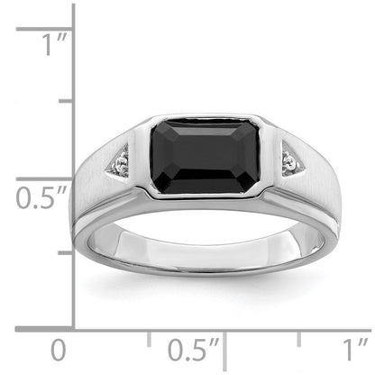 14K Weißgold polierter und satinierter Herrenring mit Onyx und echten Diamanten