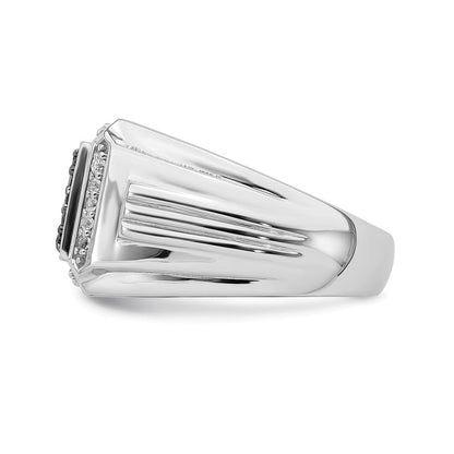 14K Weißgold Poliert Schwarz und Weiß Saphir Herren Ring
