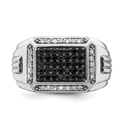 14K Weißgold Poliert Schwarz und Weiß Saphir Herren Ring