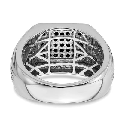 14K Weißgold Poliert Schwarz und Weiß Saphir Herren Ring