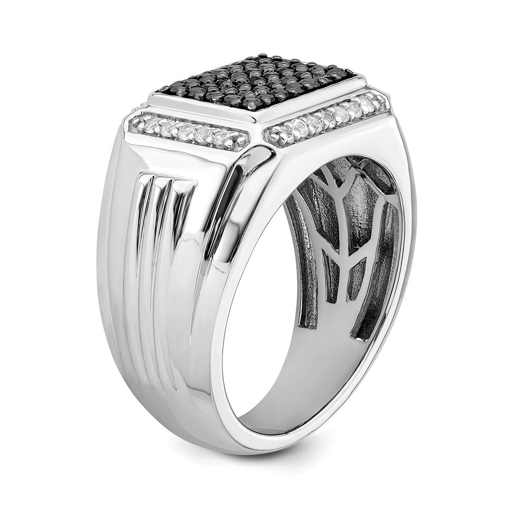 14K Weißgold Poliert Schwarz und Weiß Saphir Herren Ring