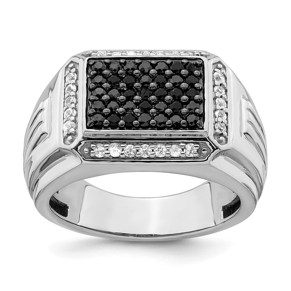14K Weißgold Poliert Schwarz und Weiß Saphir Herren Ring