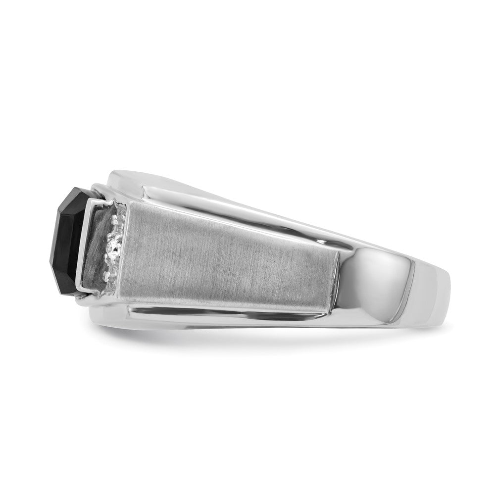 14K Weißgold Herrenring, poliert & satiniert, mit Onyx und echten Diamanten
