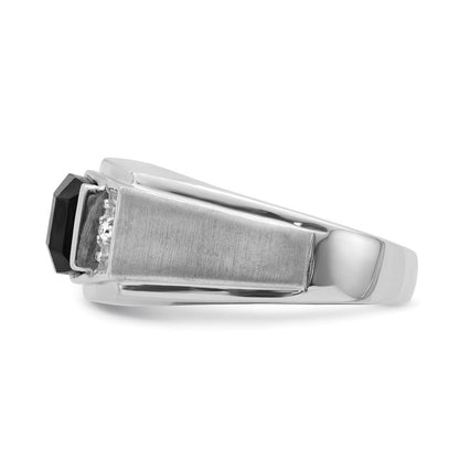 14K Weißgold Herrenring, poliert & satiniert, mit Onyx und echten Diamanten