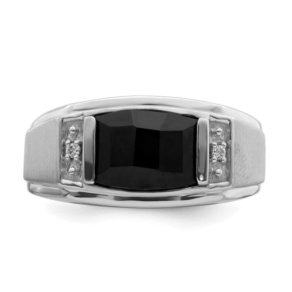 14K Weißgold Herrenring, poliert & satiniert, mit Onyx und echten Diamanten
