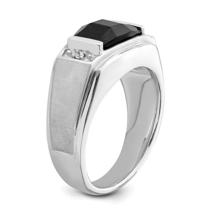 14K Weißgold Herrenring, poliert & satiniert, mit Onyx und echten Diamanten
