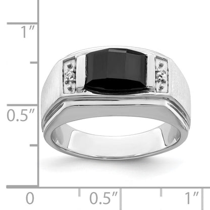 14K Weißgold Herrenring, poliert & satiniert, mit Onyx und echten Diamanten