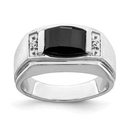 14K Weißgold Herrenring, poliert & satiniert, mit Onyx und echten Diamanten