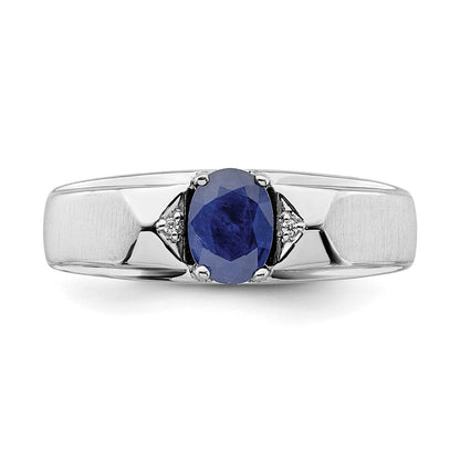 14K Weißgold Ring poliert & satiniert mit Saphir & echtem Diamant für Herren