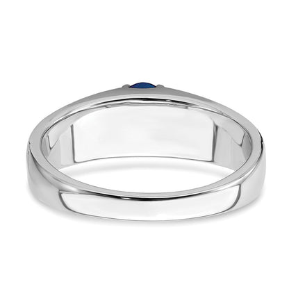 14K Weißgold Ring poliert & satiniert mit Saphir & echtem Diamant für Herren