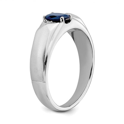 14K Weißgold Ring poliert & satiniert mit Saphir & echtem Diamant für Herren
