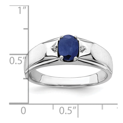 14K Weißgold Ring poliert & satiniert mit Saphir & echtem Diamant für Herren