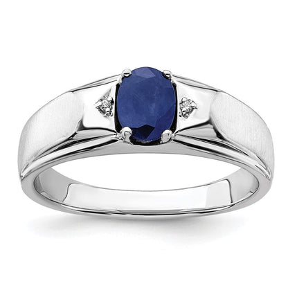 14K Weißgold Ring poliert & satiniert mit Saphir & echtem Diamant für Herren