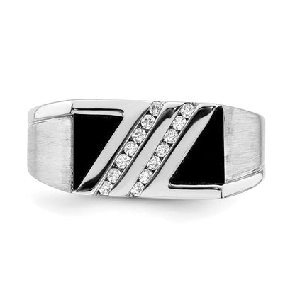 14K Weißgold Herrenring, poliert & satiniert, mit Onyx & echten Diamanten