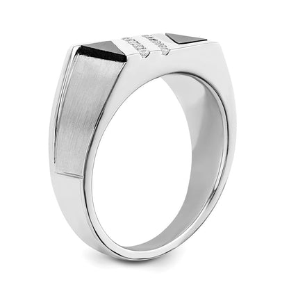 14K Weißgold Herrenring, poliert & satiniert, mit Onyx & echten Diamanten