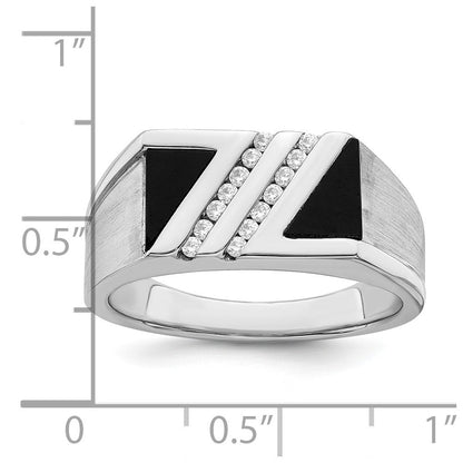 14K Weißgold Herrenring, poliert & satiniert, mit Onyx & echten Diamanten