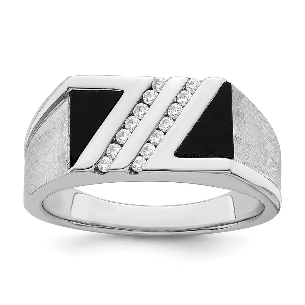 14K Weißgold Herrenring, poliert & satiniert, mit Onyx & echten Diamanten