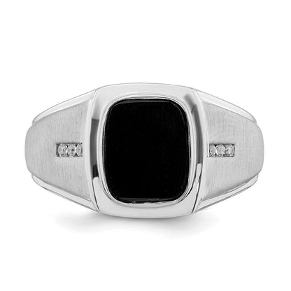 14K Weißgold Herrenring, poliert & satiniert, mit Onyx & echten Diamanten